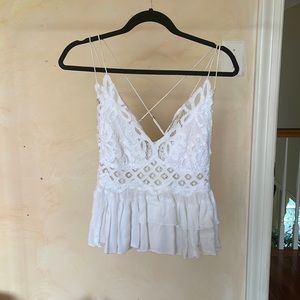 White ruffled free people top